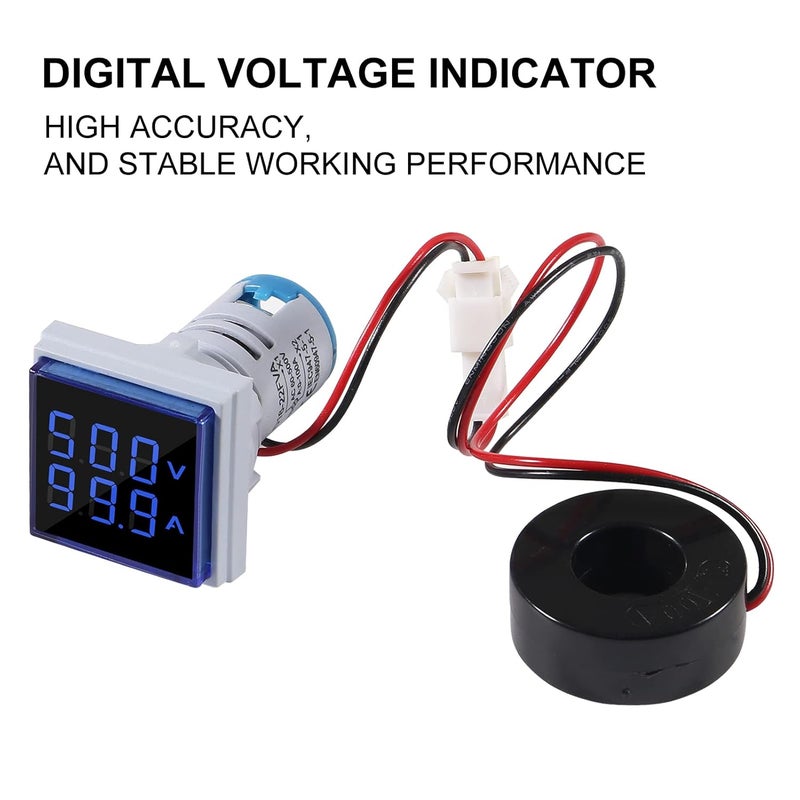 AiTrip 2Pack LED Display Voltmeter, Square Dual Display Voltmeter and Ammeter LED Digital Voltage Gauge AC 60-500V 0-100A Current Meter Indicator Blue - Image 3